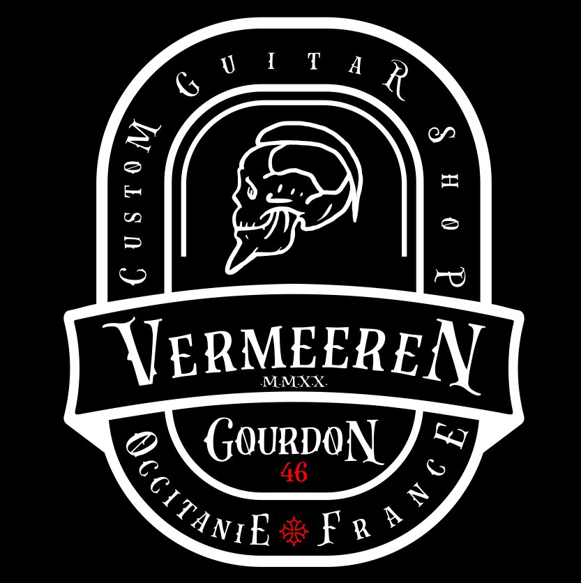 label Vermeeren guitars Gourdon 46. Custom guitar shop.